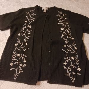 Vintage 1980s Black short sleeve embroidered cardigan 1X